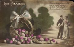 VINTAGE POSTCARD Fantasy Woman strawberries