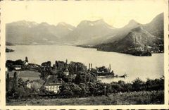 Lago annecy Talloires de la POSTAL de la VENDIMIA y montana de Entrevernes