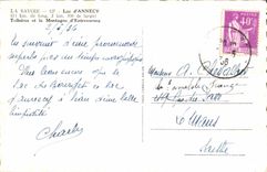 Lago annecy Talloires de la POSTAL de la VENDIMIA y montana de Entrevernes