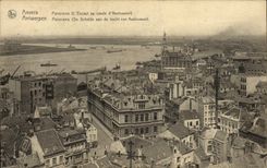 Panorama de Amberes de la POSTAL de la VENDIMIA el Scheldt con el codo de Austruweel