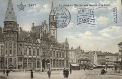 VINTAGE POSTCARD Ghent the Place of the Market To the Grains and the Post office