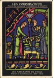 VINTAGE POSTCARD Corporations según los vidrios manchados de la catedral de los comerciantes de la tela de Chartres