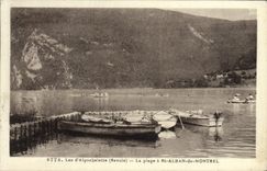 VINTAGE POSTCARD Lac of Aiguebelette the beach has St Alban de Montbel