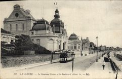 POSTAL Le Havre de la VENDIMIA el nuevo casino y tranvía de Albert del bulevar la 1ra