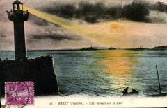 VINTAGE POSTCARD Brest Night effect On the Roads Lighthouse