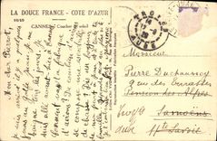 VINTAGE POSTCARD Cannes Sunset Lighthouse Boat