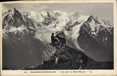 POSTAL Chamonix de la VENDIMIA visto en cabra de la cabra de Mont Blanc