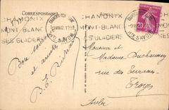 POSTAL Chamonix de la VENDIMIA visto en cabra de la cabra de Mont Blanc