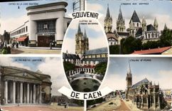 CPM Caen Entree de la gare routiere L'abbaye aux hommes Le palais de justice L'eglise St Pierre