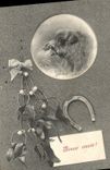 VINTAGE POSTCARD Fantaisie Happy New Year Wild boar Horseshoe