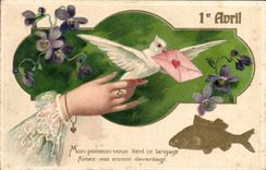 CPA Fantaisie 1er Avril Poisson Colombe