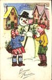 CPA Fantaisie Bonne Annee Bonhomme de neige 