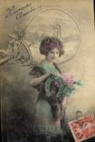 VINTAGE POSTCARD Fantaisie Happy Woman Year Horseshoe