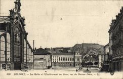 CPA Belfort Les Halles et L'Etablissement des Bains Rue du docteur Frery