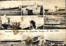 CPA Souvenir du lancement du Paquebot France 11 mai 1960