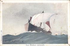 CPA Les Drakars Normands Bateau Haffner