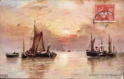 CPA Sunset On The Thames Bateaux