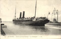 CPA Le Havre Entree Du Transatlantique La Champagne Bateau