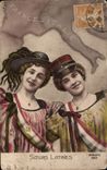 VINTAGE POSTCARD Latin Sisters France Italy Militaria