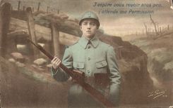 Esperanza de la POSTAL I de la VENDIMIA de Dous Revoir pronto Militaria