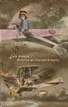 VINTAGE POSTCARD Fantasy Child Militaria Plane