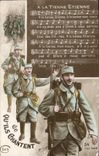 CPA Fantaisie Homme Soldat Ce Qu'Ils Chantent A la tienne Etienne
