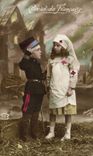 VINTAGE POSTCARD Fantasy Soldier Red Cross Nurse Children Heart Of Militaria Frenchwoman