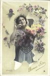 VINTAGE POSTCARD Fantasy Woman Flowers Good Festival