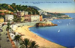 CPA Nice Le Quai des Etats Unis la Terrasse du soleil la tour Bellanda et le Mont Boron 