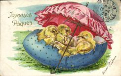 CPA Fantaisie Poussins Paques Oeuf