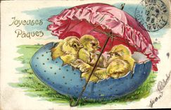 CPA Fantaisie Poussins Paques Oeuf
