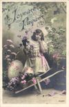 VINTAGE POSTCARD Fantasy Flowers Child Easter Egg