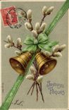 CPA Fantaisie Fleurs Paques Cloches 