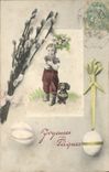 VINTAGE POSTCARD Fantasy Child Dog Easter Egg