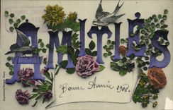 CPA Fantaisie Fleurs Oiseaux