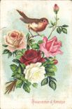 CPA Fantaisie Fleurs Oiseau