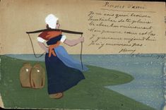 VINTAGE POSTCARD Fantasy Woman Thought of friend (painted with the hand)