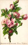 VINTAGE POSTCARD Fantasy Flowers Bunch pink pinks