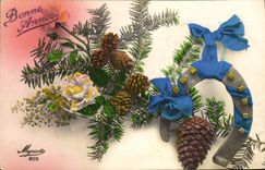 CPA Fantaisie Fleurs Fer a cheval