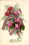 CPA Fantaisie Fleurs Fer a cheval