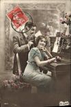 VINTAGE POSTCARD Fantasy Woman Piano