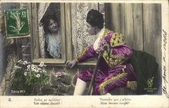 VINTAGE POSTCARD Fantasy Woman Man Serenade