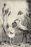 CPA Fantaisie Enfant Cigogne