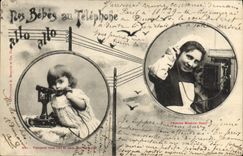 VINTAGE POSTCARD Fantasy Of the babies on the telephone