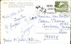 CPM Geneve Le Pont du Mt Blanc Ile Rousseau Le pont des Bergues St Pierre et le Saleve 