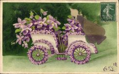 CPA Fantaisie Fleurs Automobile