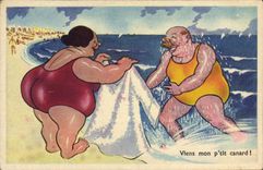 VINTAGE POSTCARD Fantasy beach strong Woman