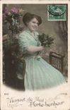 VINTAGE POSTCARD Fantasy Woman May Lily of the valley