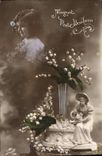 VINTAGE POSTCARD Fantasy Child santon Lily of the valley