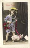 VINTAGE POSTCARD Fantasy Child Pig Pig
